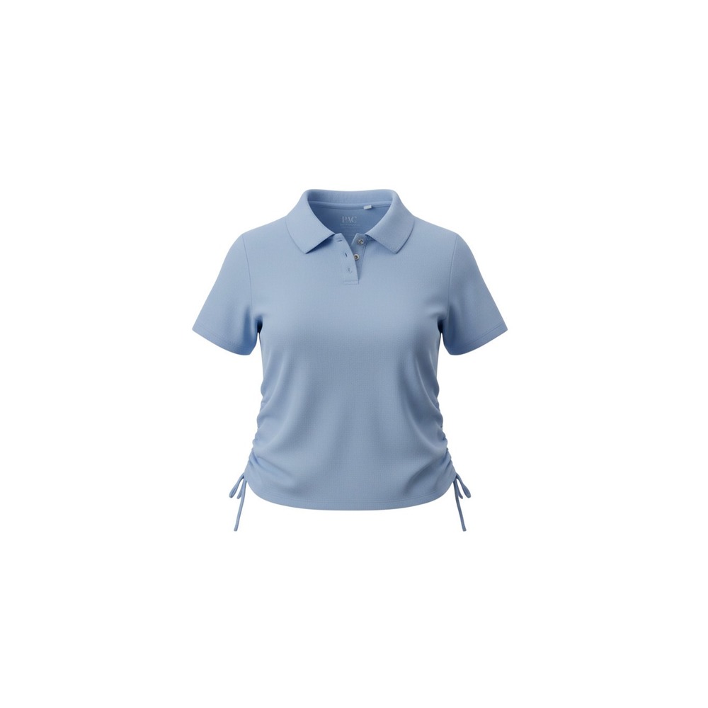 PacCares Polo Shirt Womens Large Blue Ruched Side Cinched Ribbed Short Sleeve